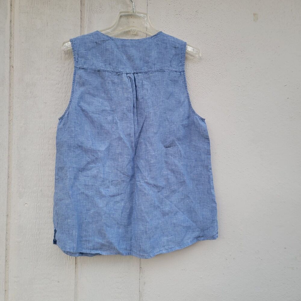 INC Linen Blouse Women's 12 Blue Sleeveless Vneck Lightweight Breathable - Picture 2 of 3